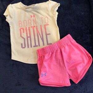 Under Armour Yellow Tee and Pink Shorts Set
